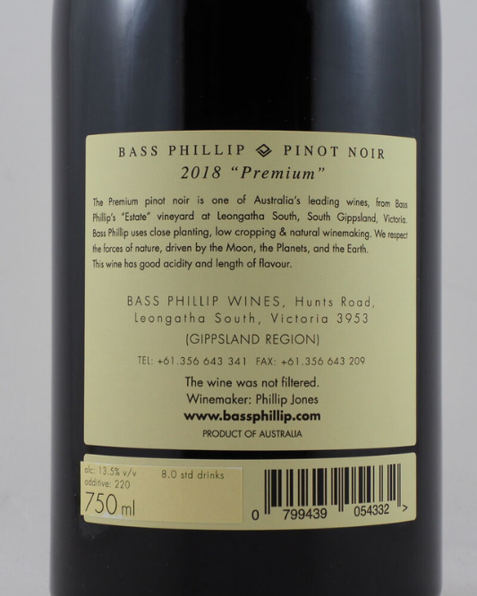 2018 Bass Phillip Premium Pinot Noir 750ml  Back Label